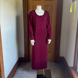 Kasper Wine Red Long Sleeve Button Front Dress Career Classic Tailored SIZE 10